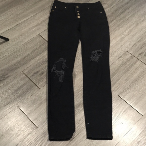 Armani Exchange J27 SUPER-SKINNY RIPPED BLACK BUTTON-FLY JEAN-Authenticated - Picture 8 of 10